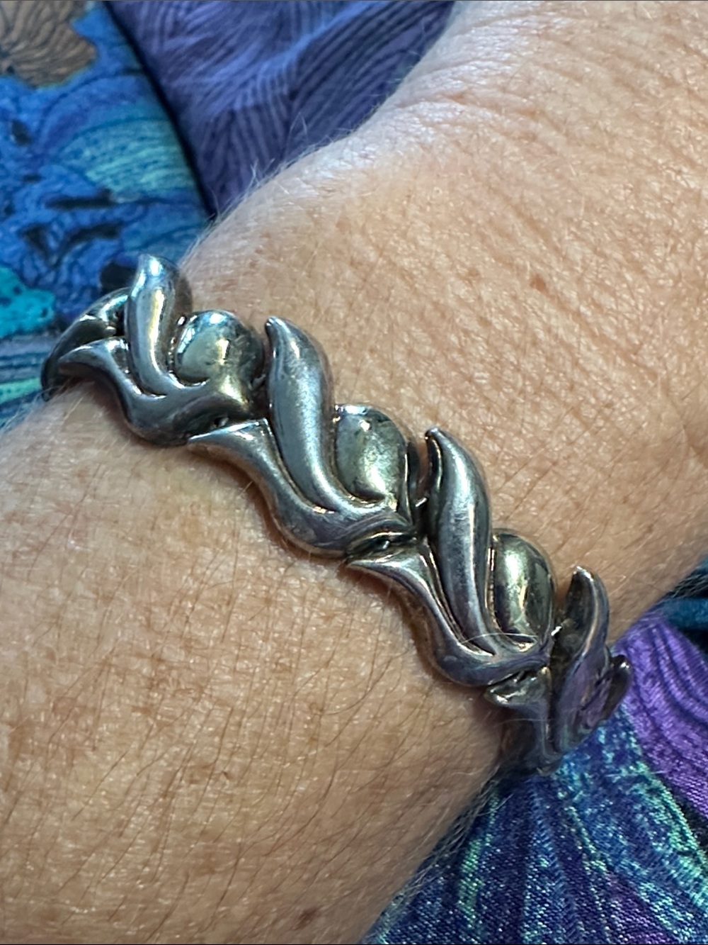Vintage Sterling Silver Italy Link Puff Bracelet